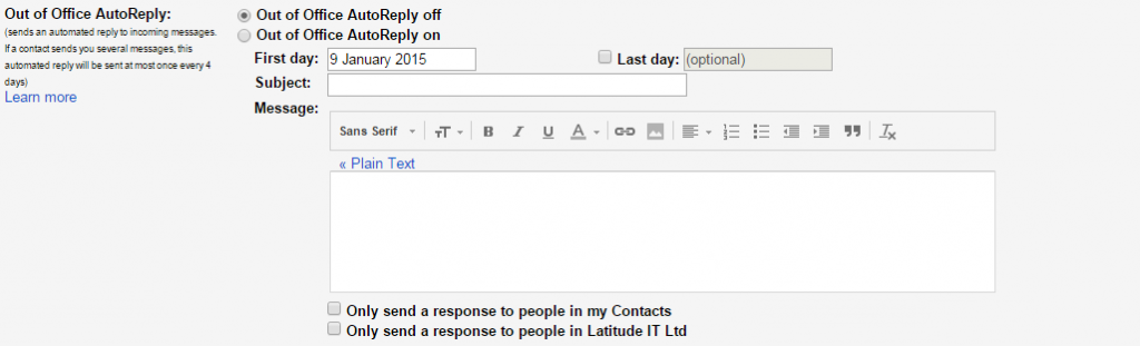 Setup Out of office reply for gmail or google apps - Latitude IT